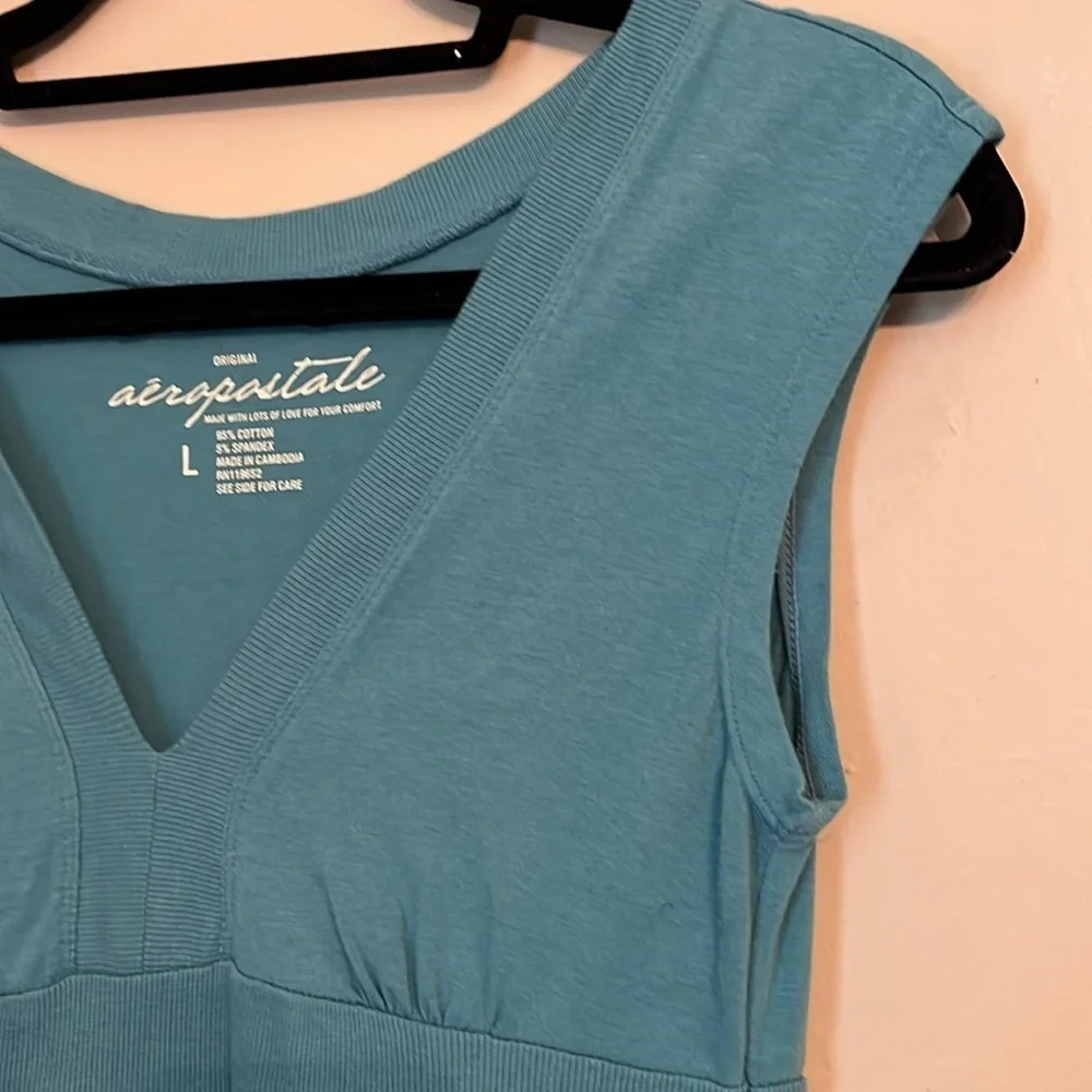 Aeropostale Teal V Neck Babydoll Mini Dress Y2K Early 2000s Size L